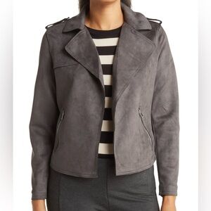 Tahari Grey Faux Leather Jacket